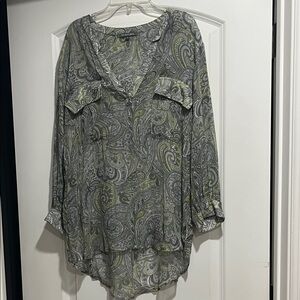 Michael Stars Gray and Chartreuse Paisley Blouse